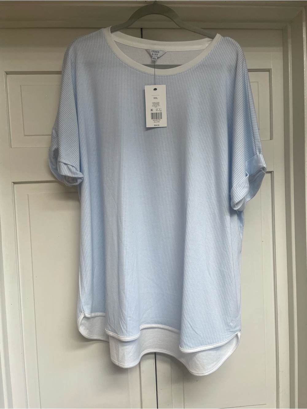 crown & ivy Light Blue Ribbed Short-Sleeve Top with White Trim